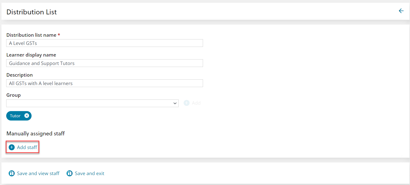 Create distribution list page with examples in the fields